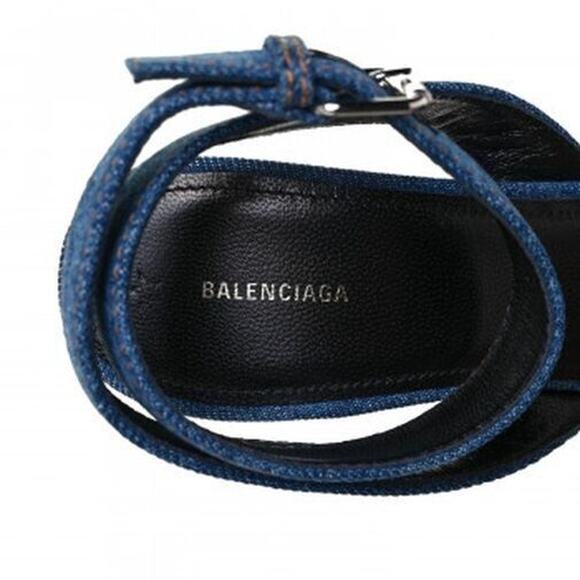 E5 NEW BALENCIAGA Blue Denim Block High Heel Ankle Strap Sandal Shoes Sz 36 $650 - Picture 9 of 11